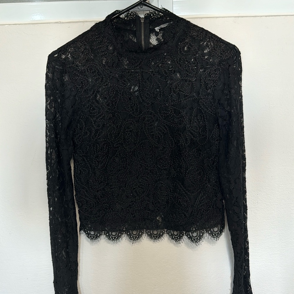 Zara Black Lace Long Sleeve Top Size Small